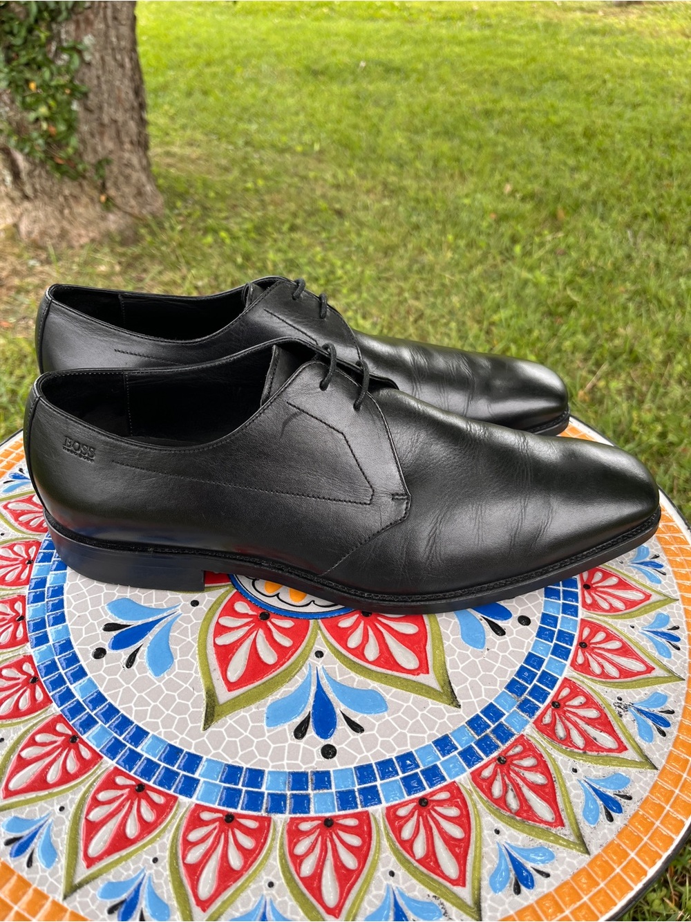 Hugo Boss Salin Lace Up Oxford Dress Shoes Mens 9.5 Black Leather RARE